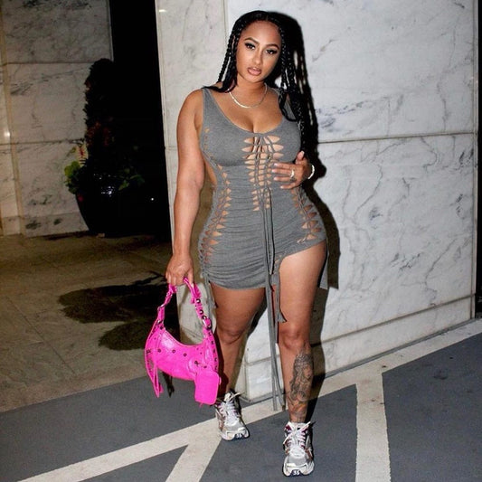 OUDINA New Wrap Chest Zipper Stitching Short Bodycon Wash Jean Dresses Denim Dress Women