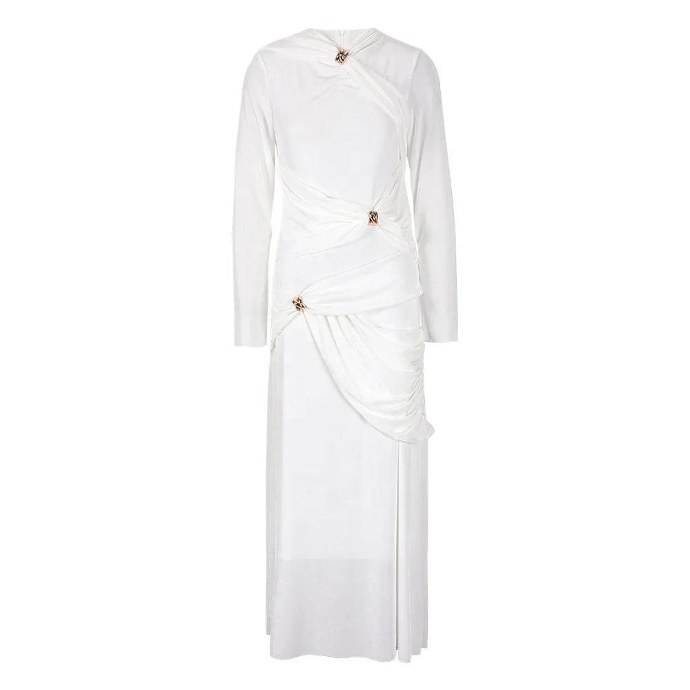 OUDINA Niche Design Asymmetrical Knitted Long Dresses For Women New Twist Elegant Alim Maxi Dress Ladies