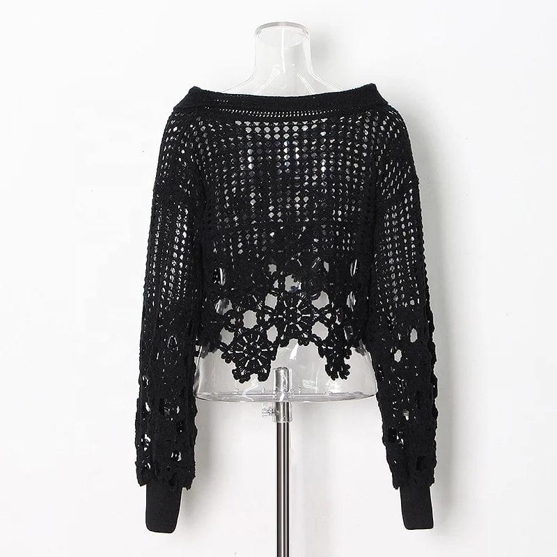 OUDINA Personalized Hollow Knitted Top 2023 New Fashion European And American Design V-neck Crop Shirt Women