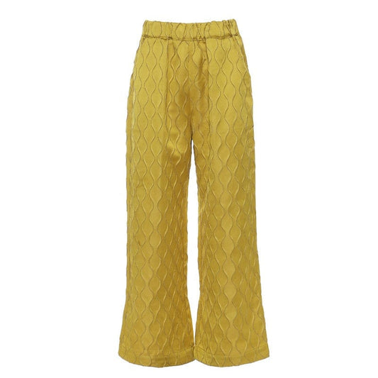 OUDINA Straight Three Dimensional Plaid Jacquard Bright Casual Women's Yellow Loose Trousers Ladies Wide Leg Pants