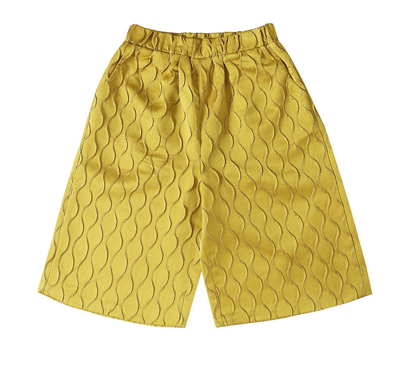 OUDINA Straight Three Dimensional Plaid Jacquard Bright Casual Women's Yellow Loose Trousers Ladies Wide Leg Pants