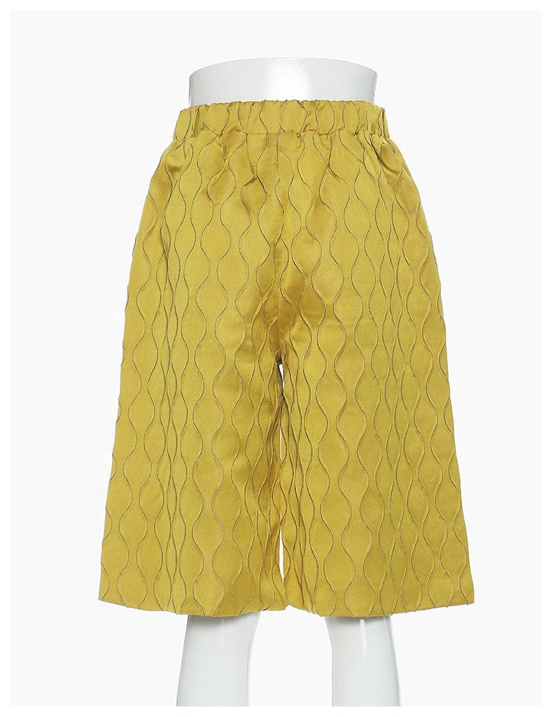 OUDINA Straight Three Dimensional Plaid Jacquard Bright Casual Women's Yellow Loose Trousers Ladies Wide Leg Pants