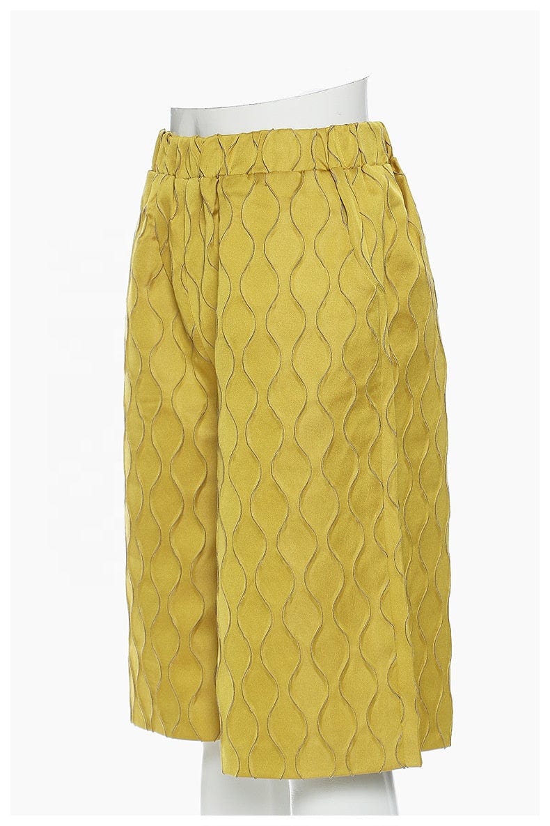 OUDINA Straight Three Dimensional Plaid Jacquard Bright Casual Women's Yellow Loose Trousers Ladies Wide Leg Pants