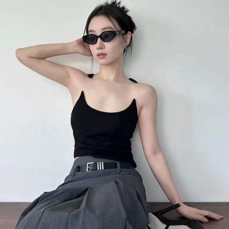 OUDINA Summer Cheap High Quality Fishing Line Solid Color Elastic Female Tshirt Vest Crop Top For Women Cute Tops