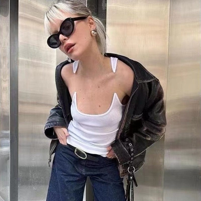 OUDINA Summer Cheap High Quality Fishing Line Solid Color Elastic Female Tshirt Vest Crop Top For Women Cute Tops