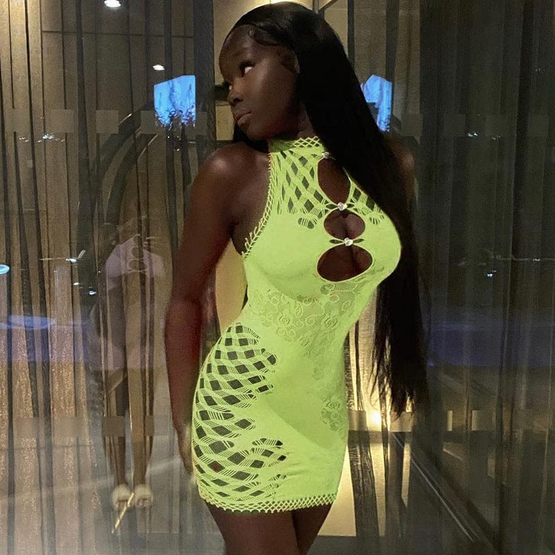 OUDINA Summer Hot Products New Hollow Sleeveless Mesh Dress See Through Sexy Transparent Bodycon Women's Clothing Dress