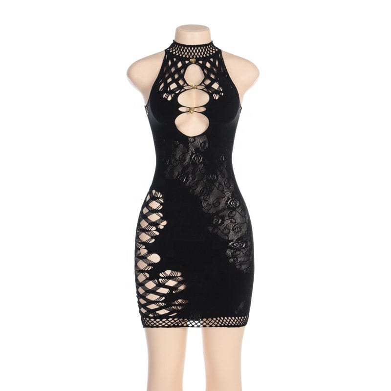 OUDINA Summer Hot Products New Hollow Sleeveless Mesh Dress See Through Sexy Transparent Bodycon Women's Clothing Dress