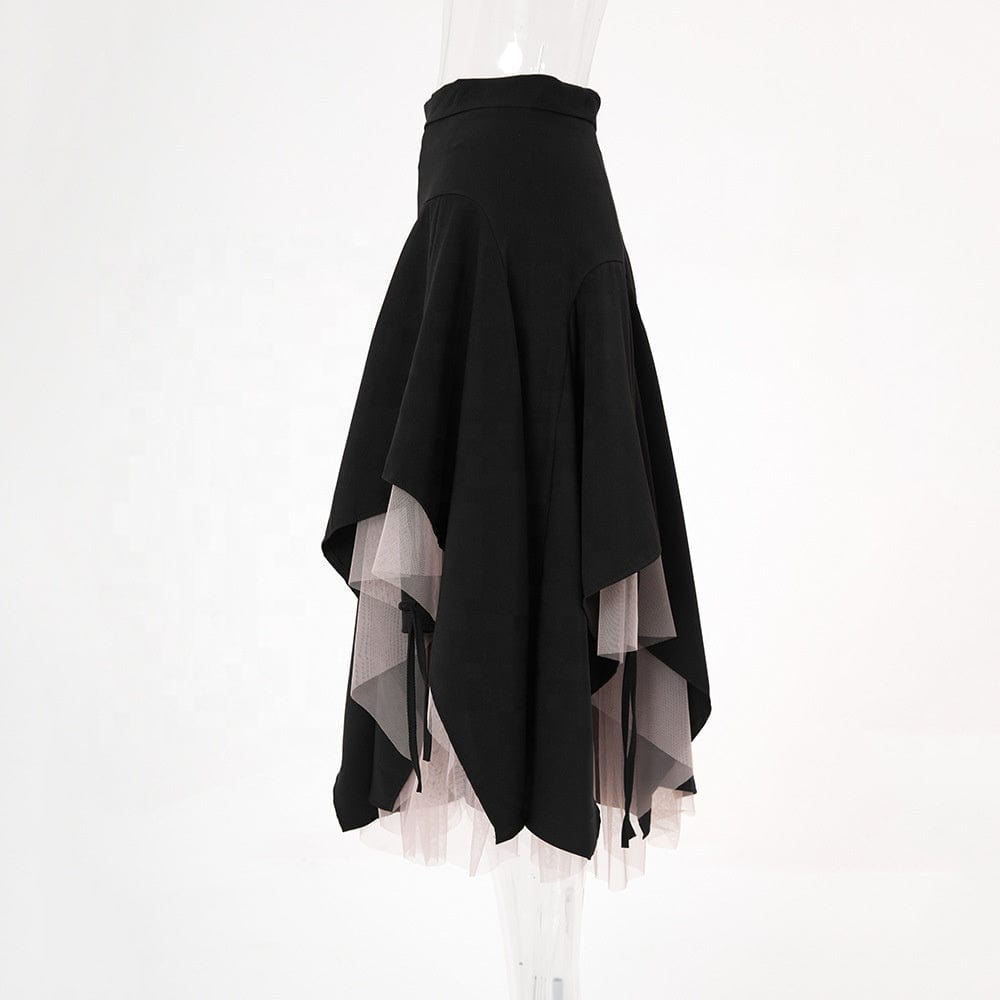 OUDINA Trendy Color Contrast A-line Skirt Irregular Mesh Casual Elegant Women Ladies Skirts