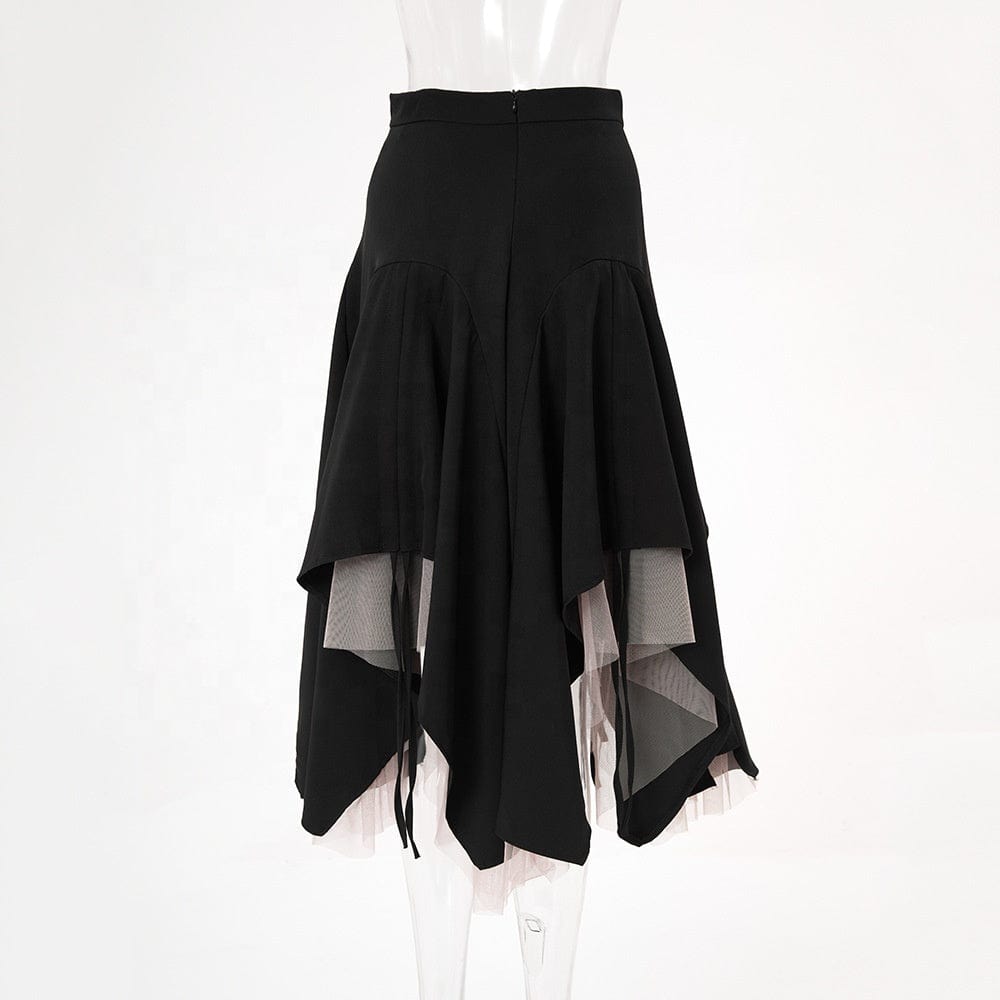 OUDINA Trendy Color Contrast A-line Skirt Irregular Mesh Casual Elegant Women Ladies Skirts