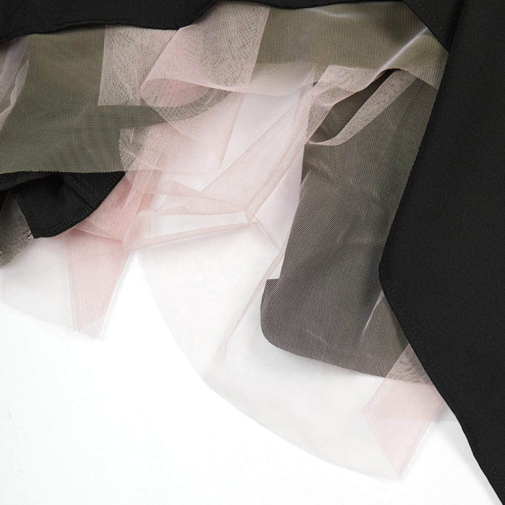 OUDINA Trendy Color Contrast A-line Skirt Irregular Mesh Casual Elegant Women Ladies Skirts