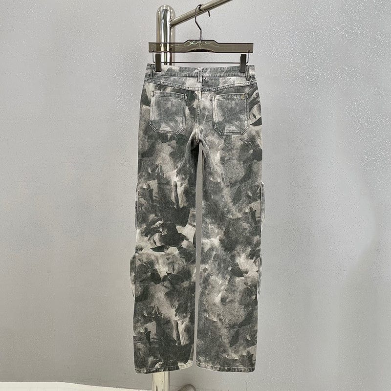 OUDINA Trendy Wholesale camouflage Multi-pocket Loose Casual Trousers Camouflage Cargo Jean Women's Jeans
