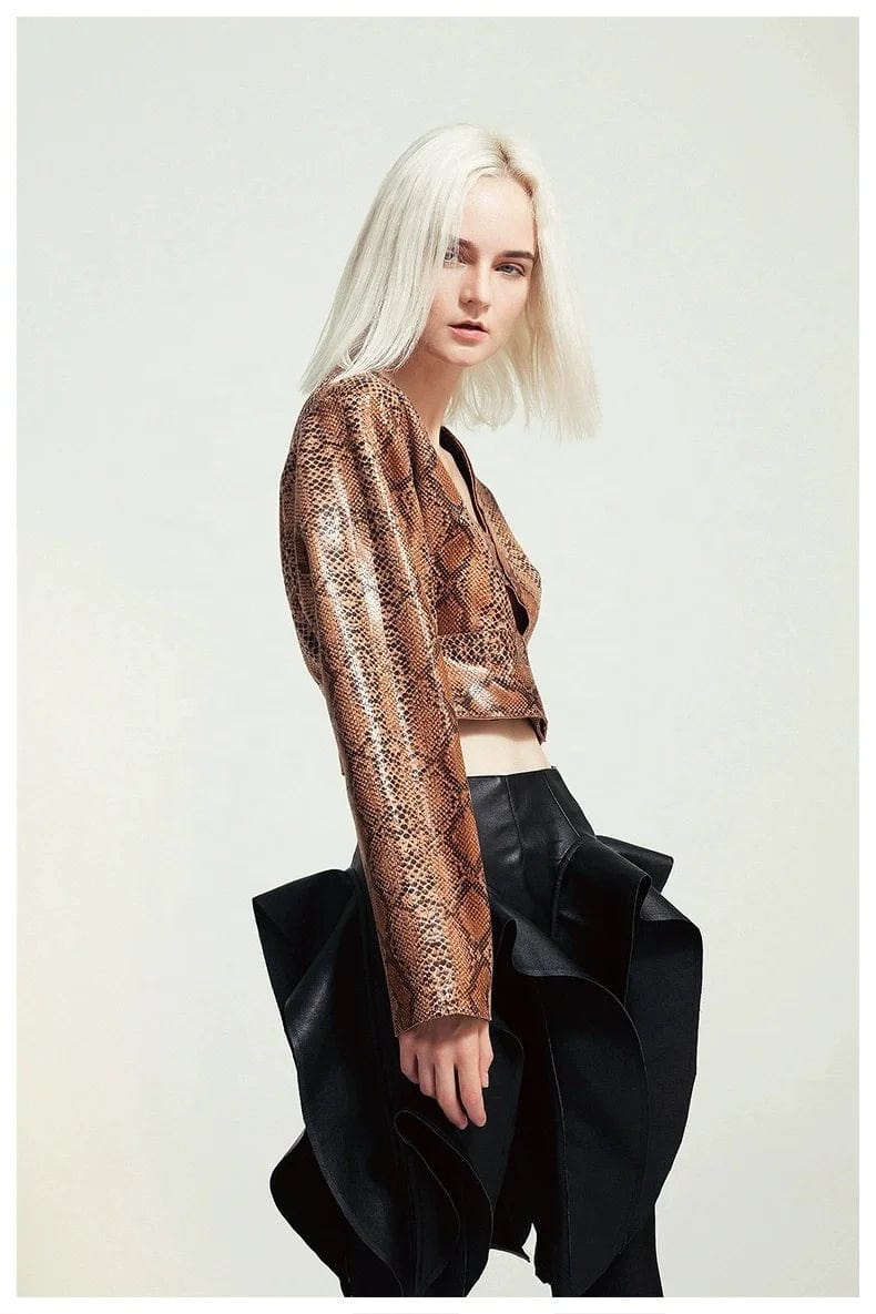 OUDINA Trendy Wholesale Casual Personality Irregular Cutting Accessories Short Leather Skirt