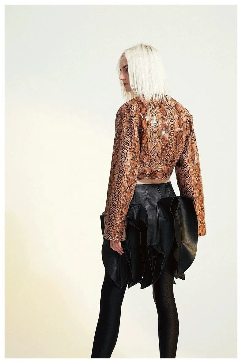 OUDINA Trendy Wholesale Casual Personality Irregular Cutting Accessories Short Leather Skirt