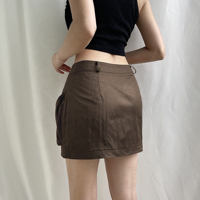OUDINA Trendy Wholesale Solid Color High Waist  Big Pocket Zipper Sexy Mini Cargo Short Skirts For Women Skirt