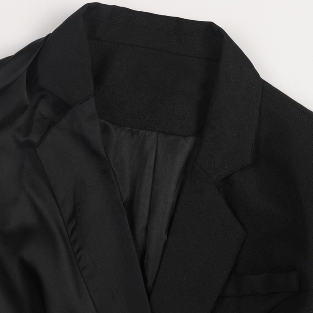 OUDINA Unique Stylish Irregular Pleated Single Button Elegant Satin Suits And Blazers Ladies Women Jacket Blazer