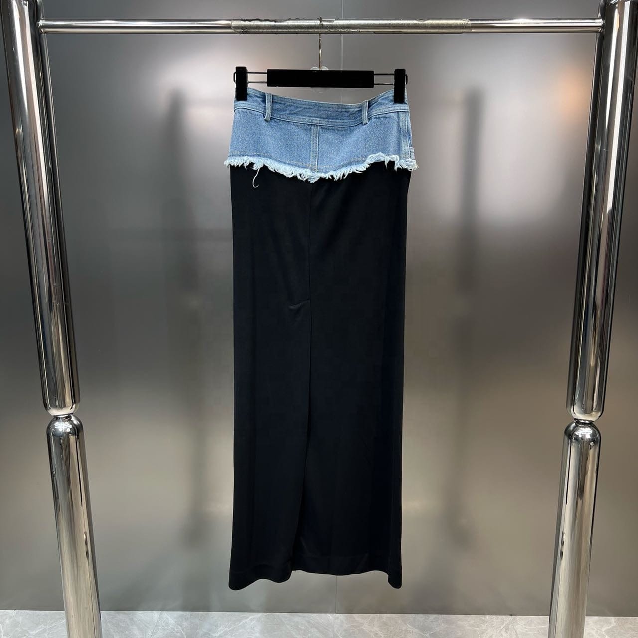 OUDINA Unique Stylish Street Denim Patchwork Casual Long Patchwork Denim Skirt High Waist Skirts For Women