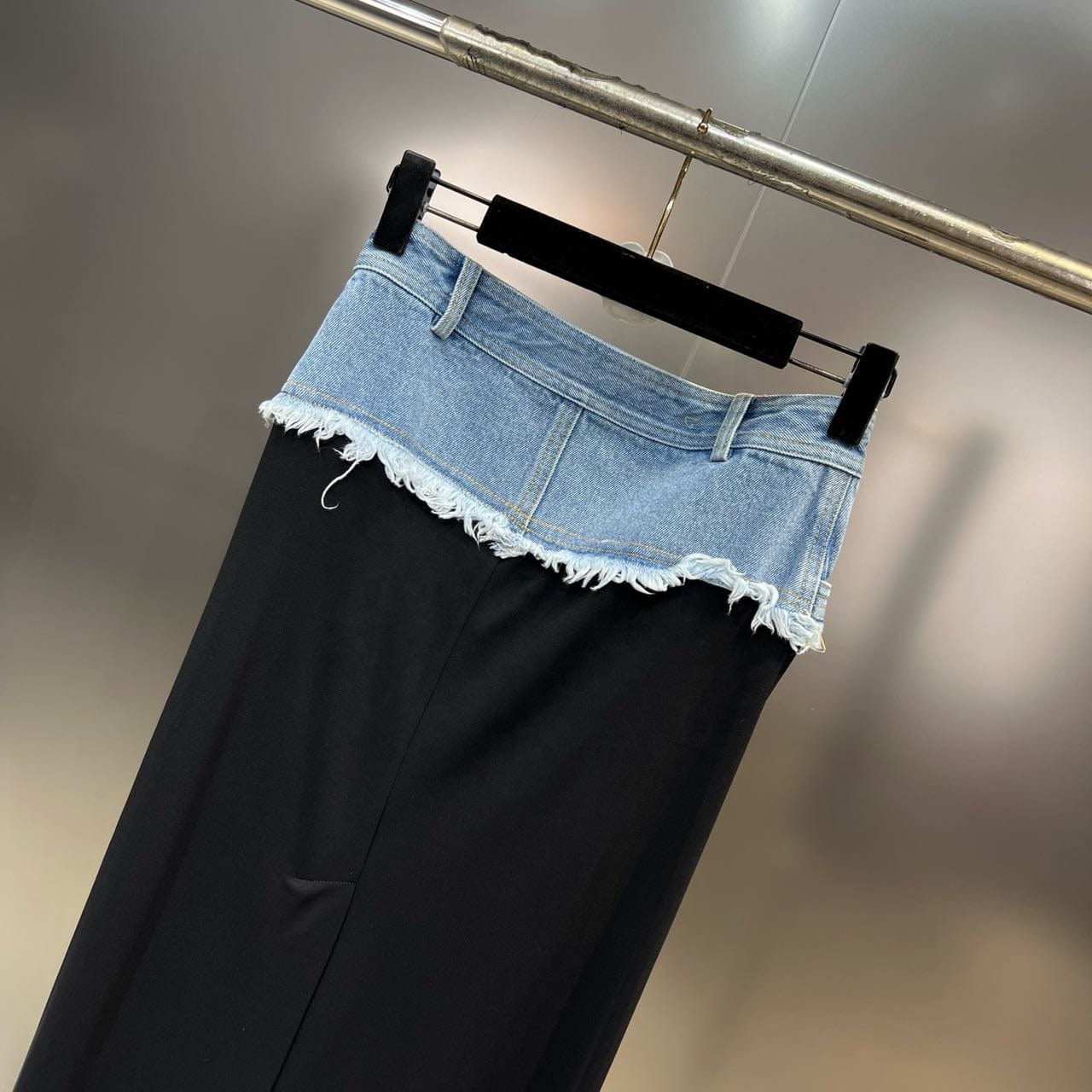 OUDINA Unique Stylish Street Denim Patchwork Casual Long Patchwork Denim Skirt High Waist Skirts For Women