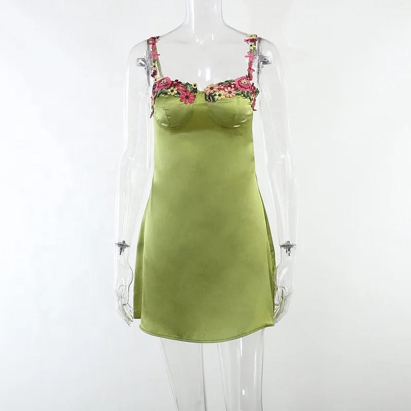 OUDINA Vacation Style Fashionable Hottie Suspender Waist-cinching Embroidered Dresses Lace Formal DressFor Women