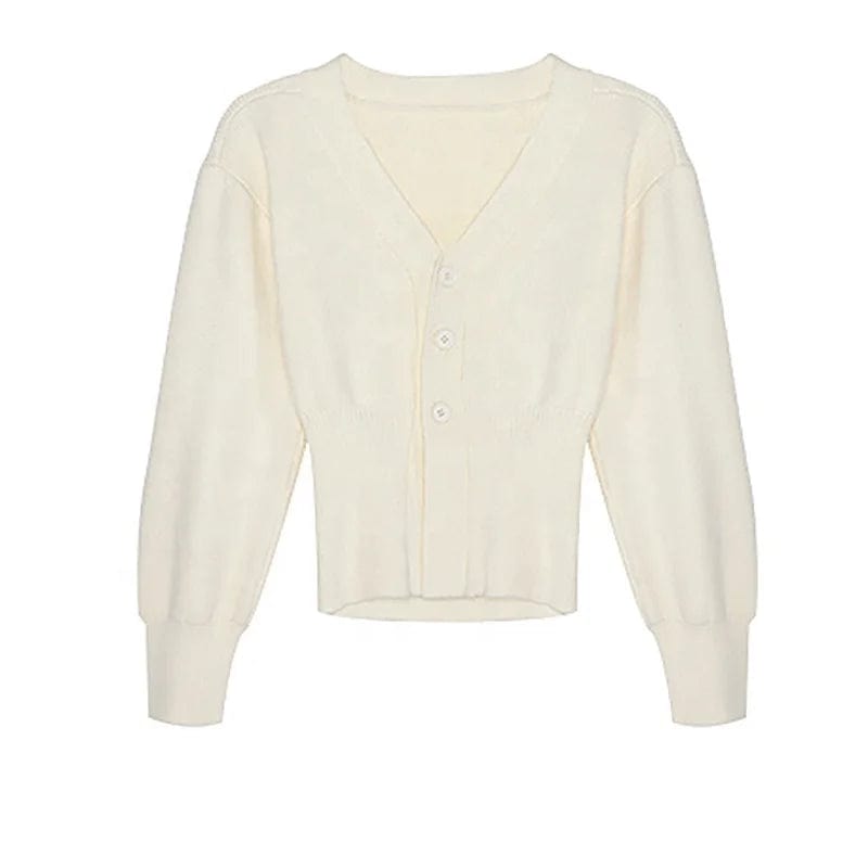 OUDINA Wholesale Autumn Short V Neck Sweater Design Top Retro Lazy Solid Color Knit Cardigan Womens Sweaters