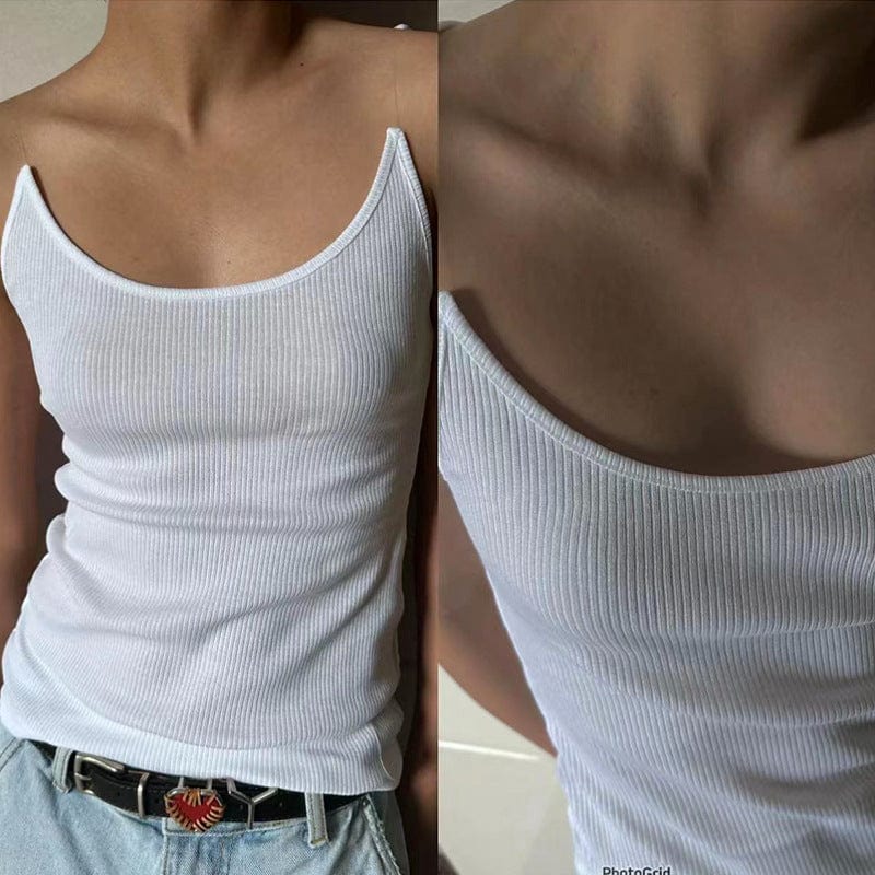 OUDINA Wholesale High Quality Invisible Suspenders Shoulder Strap U-neck Vest Ribbed Top Shirt Women's Tank Tops