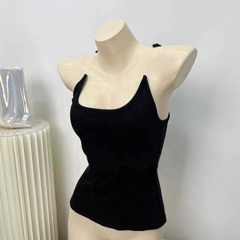 OUDINA Wholesale High Quality Invisible Suspenders Shoulder Strap U-neck Vest Ribbed Top Shirt Women's Tank Tops