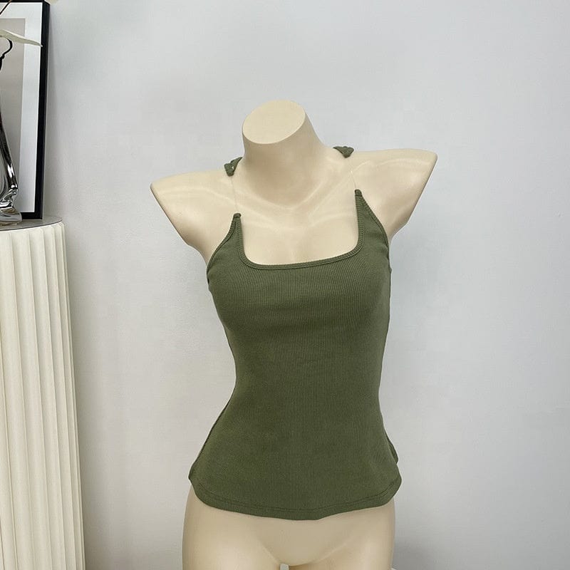 OUDINA Wholesale High Quality Invisible Suspenders Shoulder Strap U-neck Vest Ribbed Top Shirt Women's Tank Tops