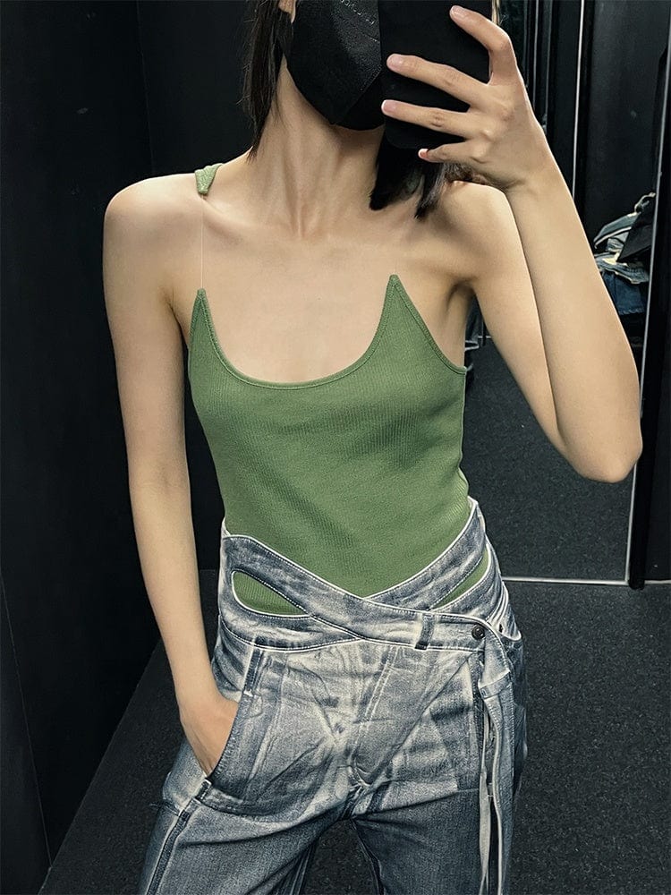 OUDINA Wholesale High Quality Invisible Suspenders Shoulder Strap U-neck Vest Ribbed Top Shirt Women's Tank Tops