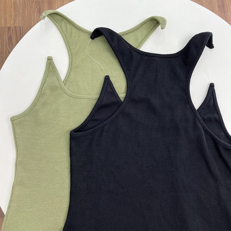 OUDINA Wholesale High Quality Invisible Suspenders Shoulder Strap U-neck Vest Ribbed Top Shirt Women's Tank Tops