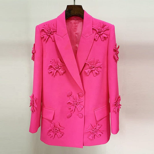 OUDINA Wholesale Hotselling Pink Unique  Heavy Industry Flowers Trendy Professional Business Blazer Jacket Blazers Ladies Women