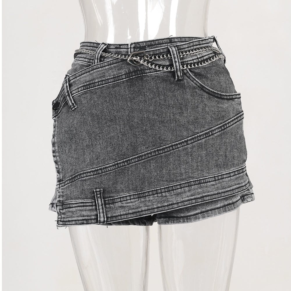 OUDINA Wholesale New Asymmetrical Gray Culottes De Femmes Casual Jean Short Denim Shorts For Women