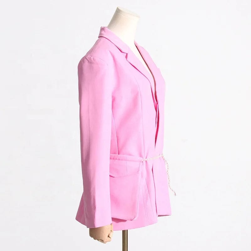OUDINA Wholesale New Fashion Design Loose Silhouette Women's Jackets Belted Waist Suit Blazer Woman