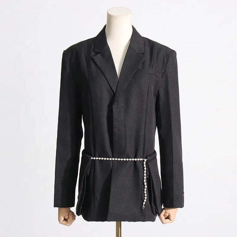 OUDINA Wholesale New Fashion Design Loose Silhouette Women's Jackets Belted Waist Suit Blazer Woman