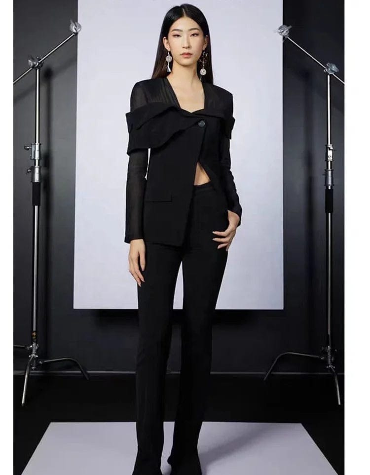 OUDINA Wholesale New See Through Plaid Suit Women's Jackets Blazer Jacket For Women