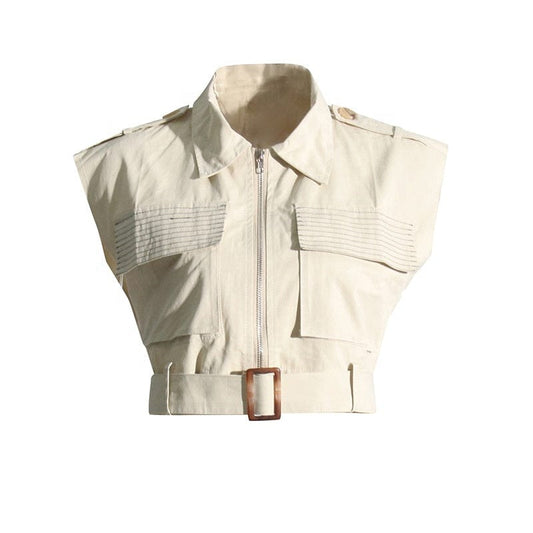 OUDINA Wholesale New Vintage Casual Short Multi-pocket Sleeveless Vest  Cargo Top Women's Crop Tops For Women