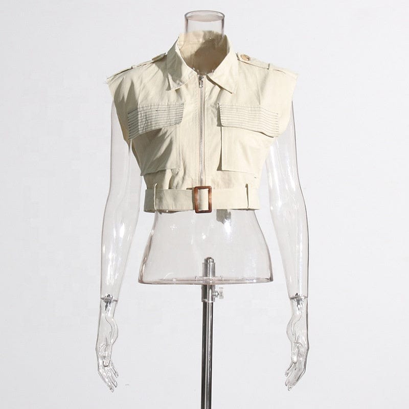 OUDINA Wholesale New Vintage Casual Short Multi-pocket Sleeveless Vest  Cargo Top Women's Crop Tops For Women