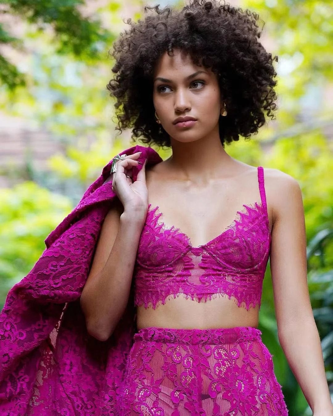 OUDINA Wholesale One Button Blazer Top Bra Trousers Mesh Lace Three Piece Business Suits Suit For Women