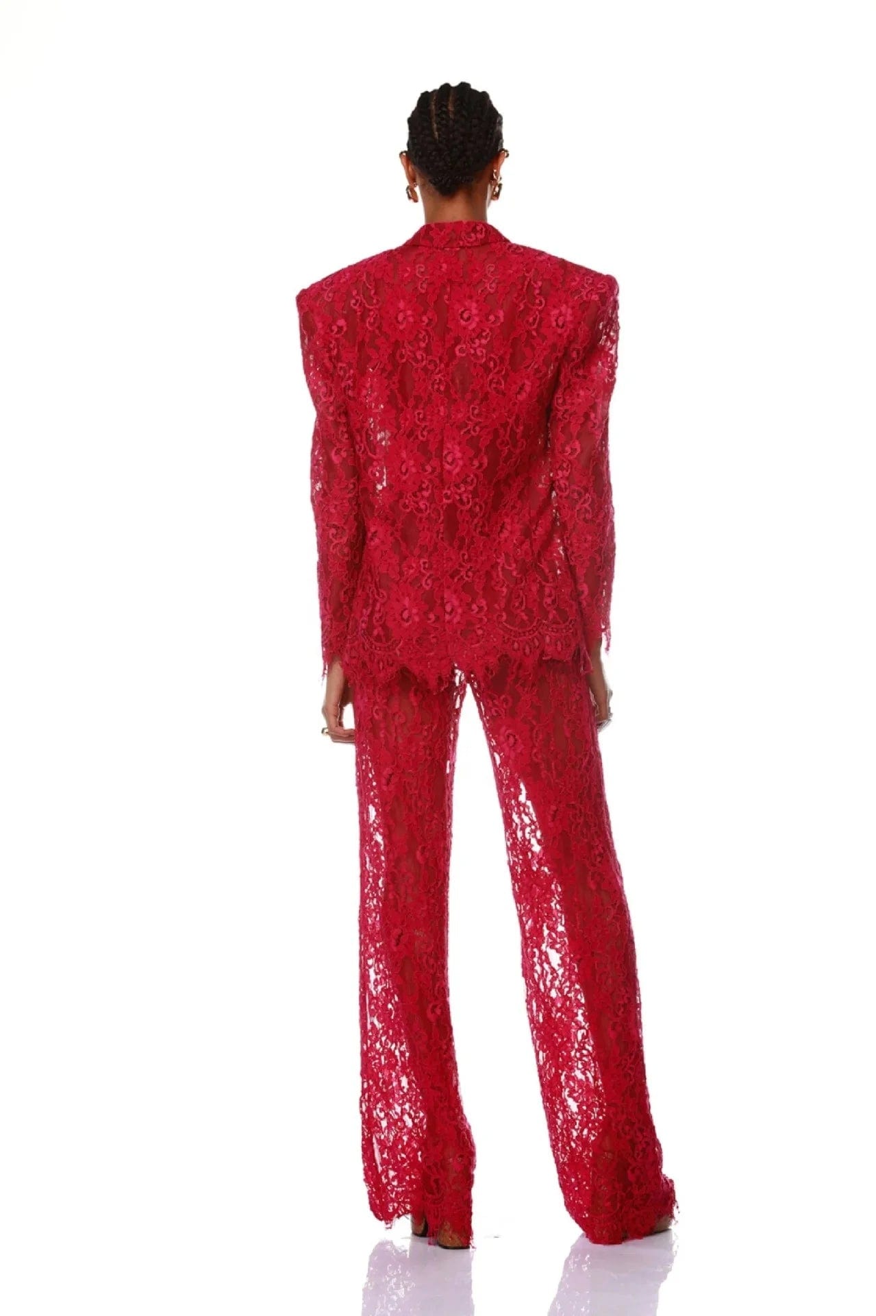 OUDINA Wholesale One Button Blazer Top Bra Trousers Mesh Lace Three Piece Business Suits Suit For Women