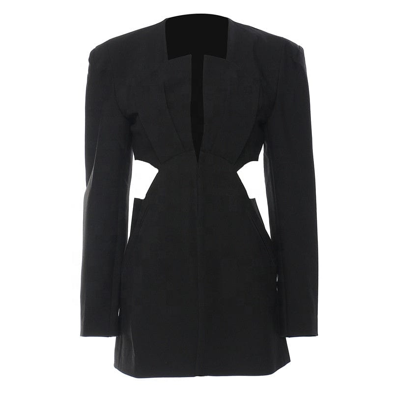 OUDINA Wholesale Ready To Ship Hollow black casual mini ladies blazers Women Blazer Dress