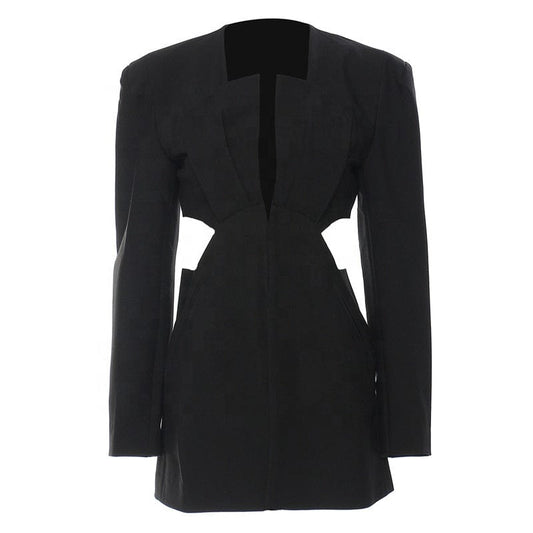 OUDINA Wholesale Ready To Ship Hollow black casual mini ladies blazers Women Blazer Dress