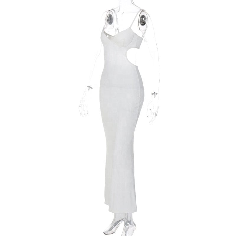 OUDINA Wholesale Sexy Backless Hollow Casual Club Long White Bodycon Dresses Women