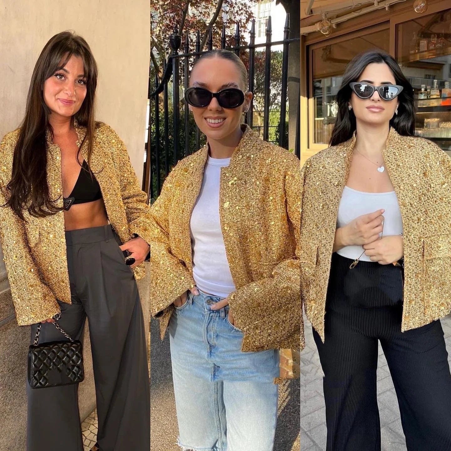 OUDINA Wholesale Spring Original Quality Elasticity Pockets Crystal Sequins Jackets Coat Womens Bomber Jacket