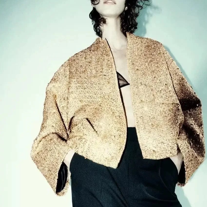 OUDINA Wholesale Spring Original Quality Elasticity Pockets Crystal Sequins Jackets Coat Womens Bomber Jacket