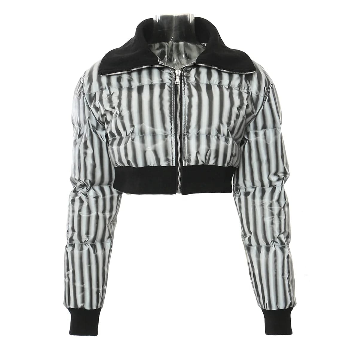 OUDINA Wholesale Women's Clothes Winter Bubble Cotton Short Cropped Coats Stripes Womens Bomber Jacket