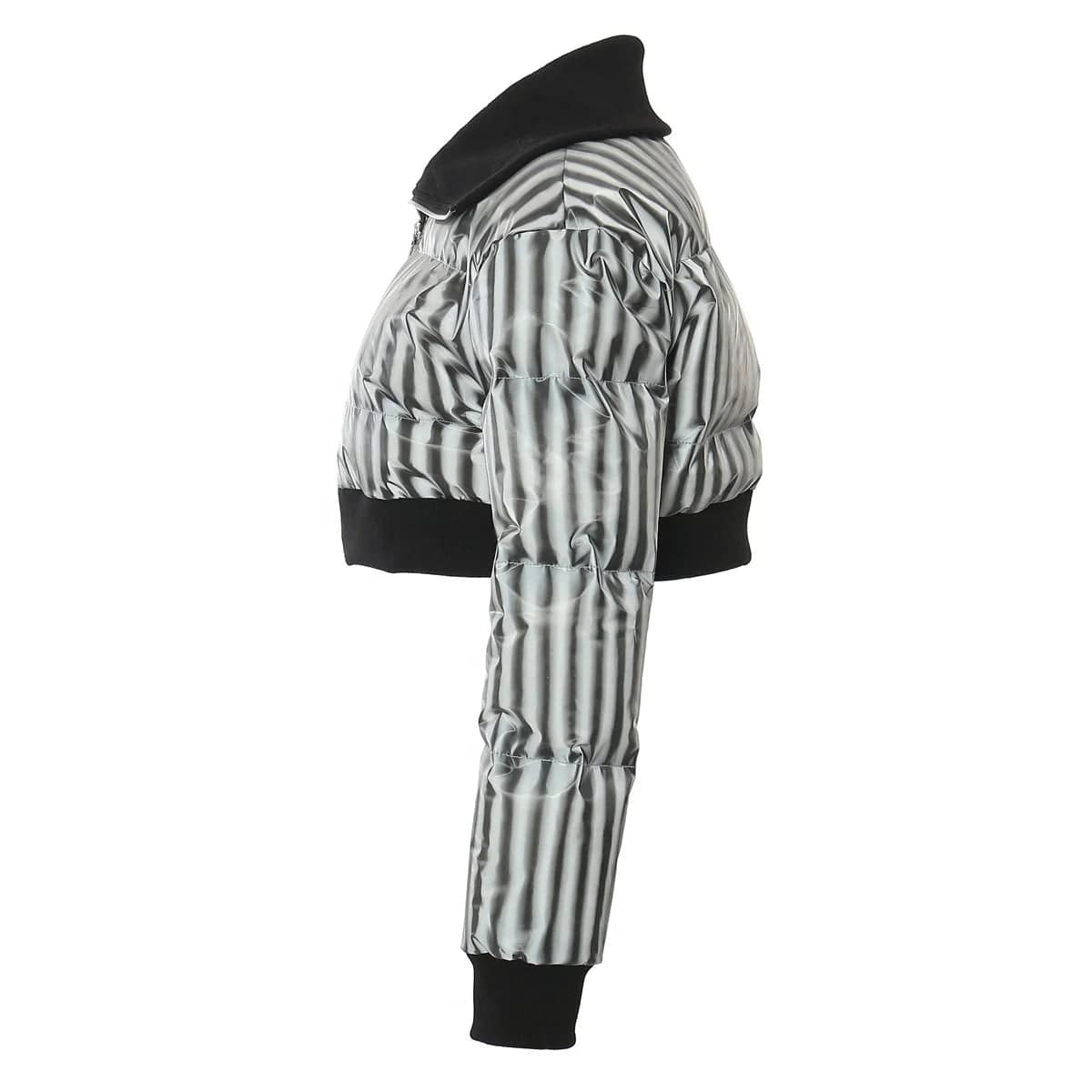 OUDINA Wholesale Women's Clothes Winter Bubble Cotton Short Cropped Coats Stripes Womens Bomber Jacket