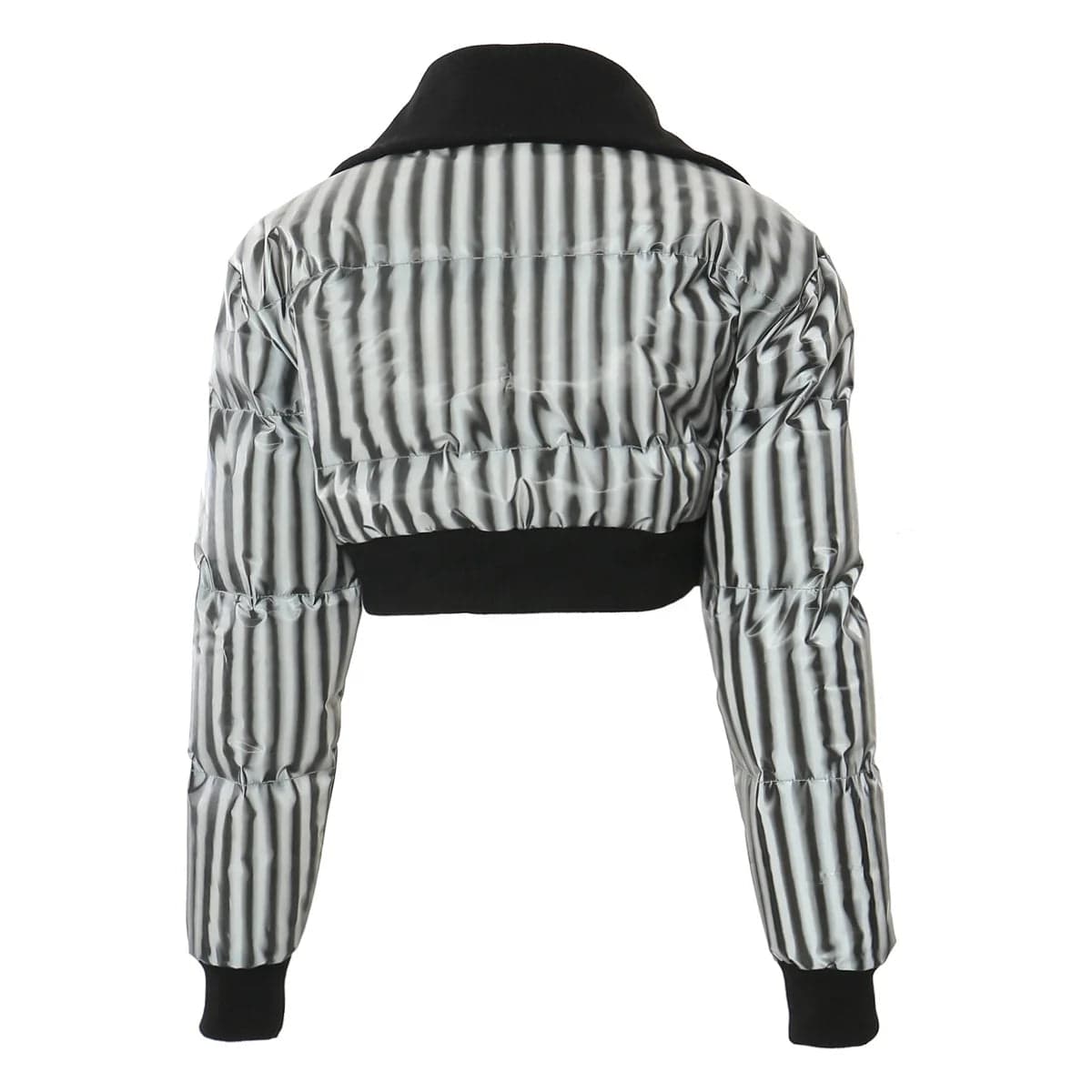 OUDINA Wholesale Women's Clothes Winter Bubble Cotton Short Cropped Coats Stripes Womens Bomber Jacket