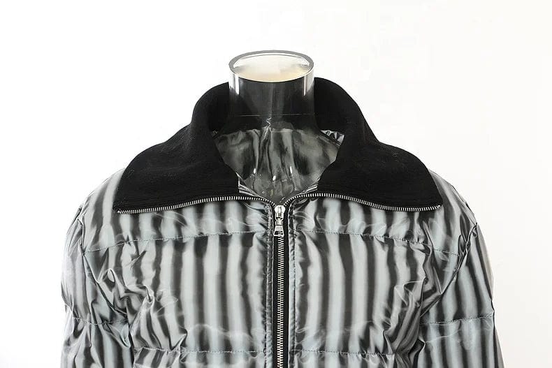 OUDINA Wholesale Women's Clothes Winter Bubble Cotton Short Cropped Coats Stripes Womens Bomber Jacket