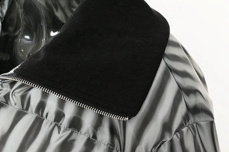 OUDINA Wholesale Women's Clothes Winter Bubble Cotton Short Cropped Coats Stripes Womens Bomber Jacket