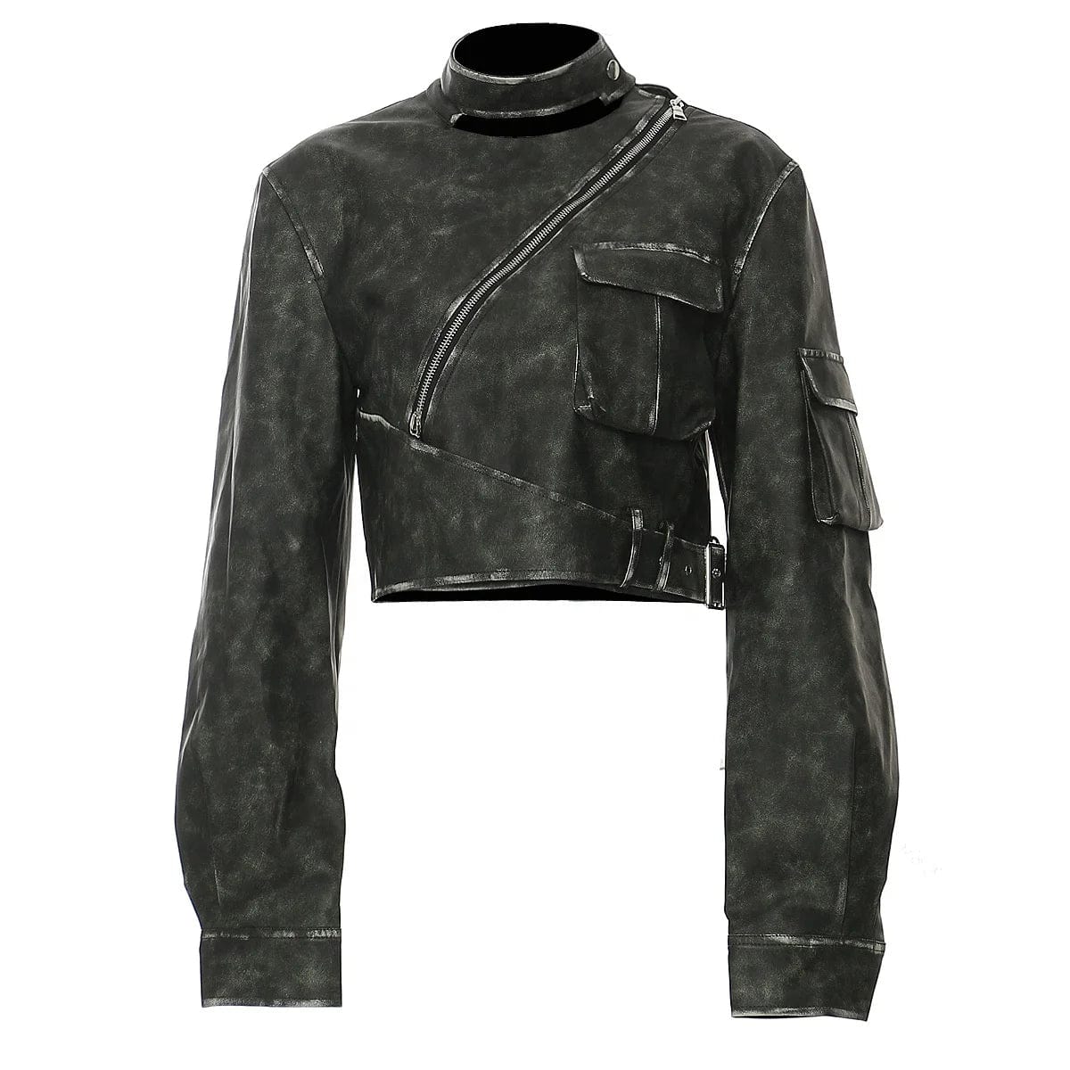 OUDINA Winter Fashion Latest Design Irregularly Locomotive Cool Motorcycle PU Women Leather Jacket