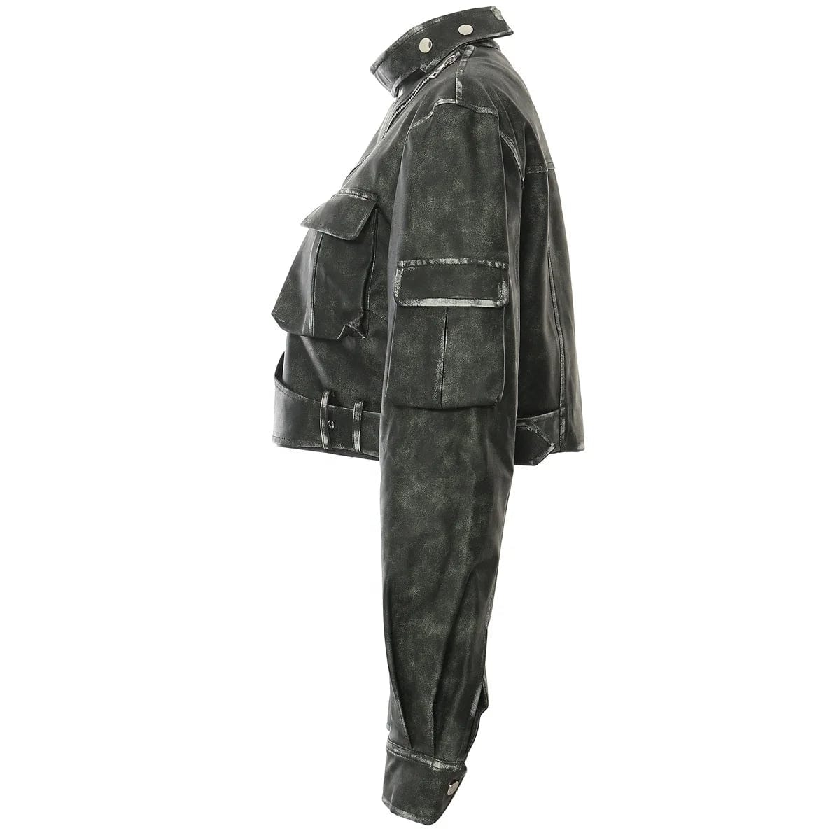 OUDINA Winter Fashion Latest Design Irregularly Locomotive Cool Motorcycle PU Women Leather Jacket