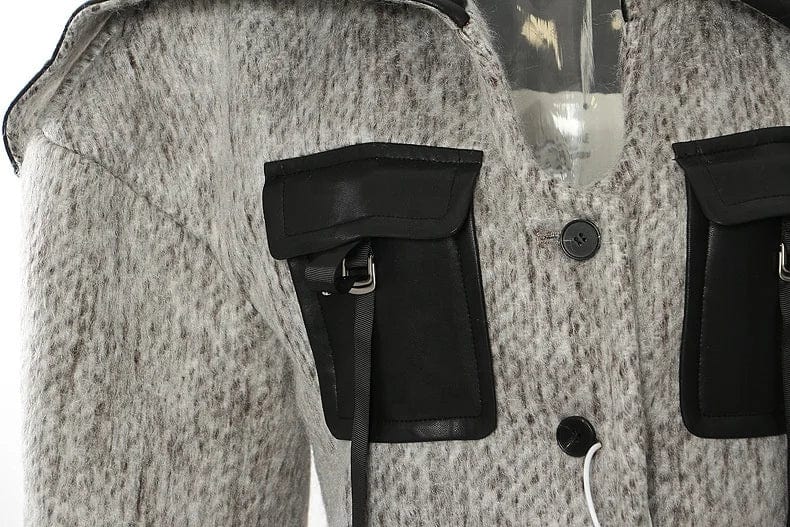 OUDINA Winter New Silhouette Drop Shoulder Contrast Color Jacket Texture Ladies Woolen Coat For Women